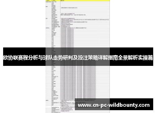 欧协联赛程分析与球队走势研判及投注策略详解指南全景解析实操篇